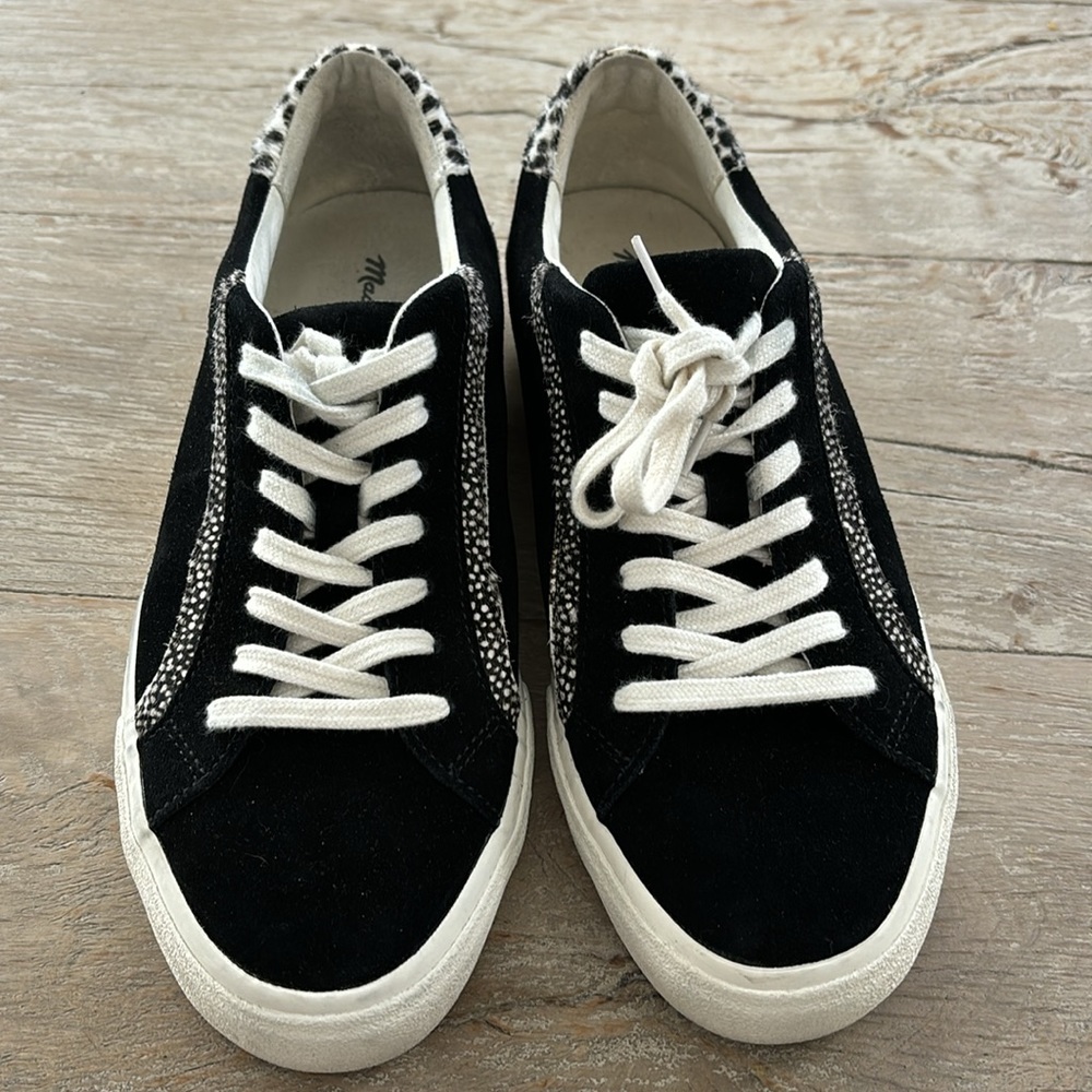 Madewell Sidewalk Leopard Fur Print Black White Vans Tennis Shoes Flats Sz 9M - Picture 2 of 10